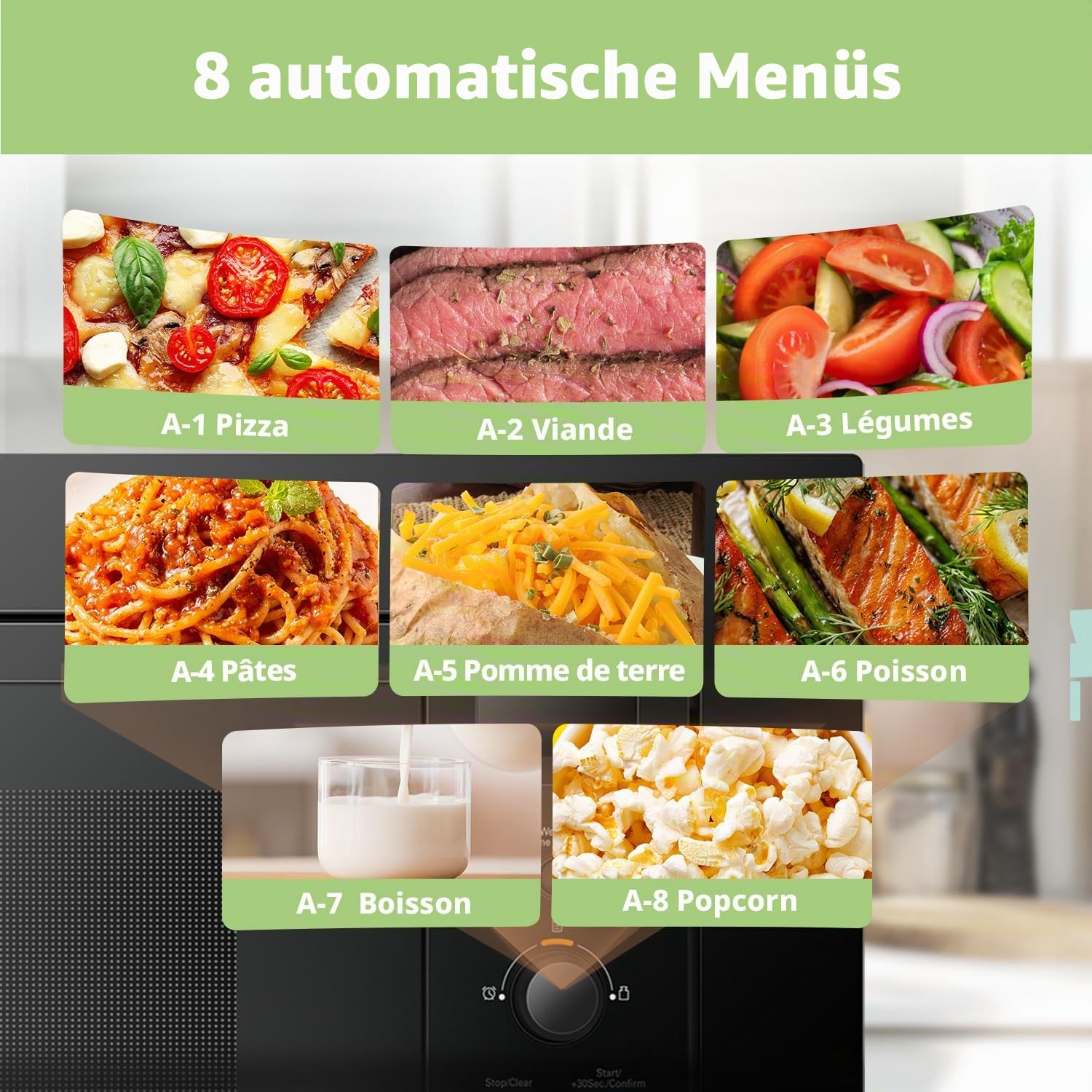 COMFEE' Digitaler Einbau-Mikrowelle, 20 Liter, 800 W, Grill, 5 Leistungsstufen, 8 automatische Menüs, Schnellentfrost-Funktion, Schwarz - CBMAG820BJL-BK