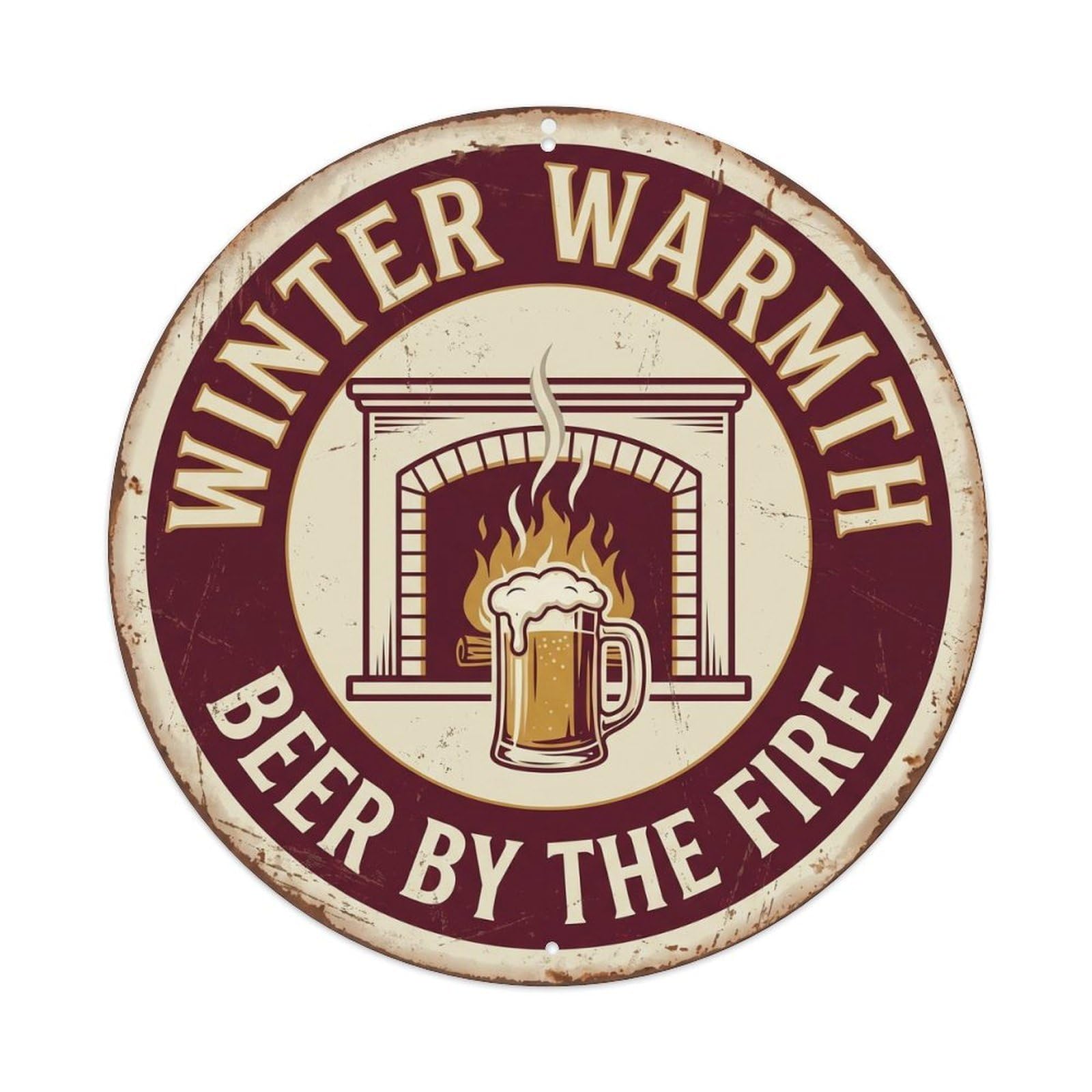 Retro Bar Style Winter Cozy Lounge Beer Metal Tin Sign Plaque Wall Decor for Cafe, Club, Garden Round Metal Poster 8x8Inch