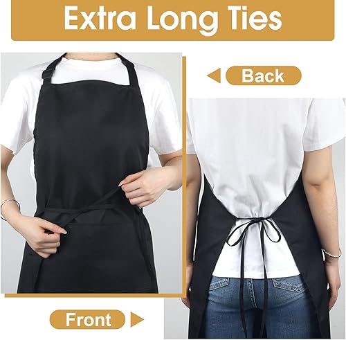Miniatura 6 de Paquete de 3 delantales negros para mujer con bolsillos, delantal de cocina ajustable resistente al agua, babero unisex para chef, hombres y mujeres