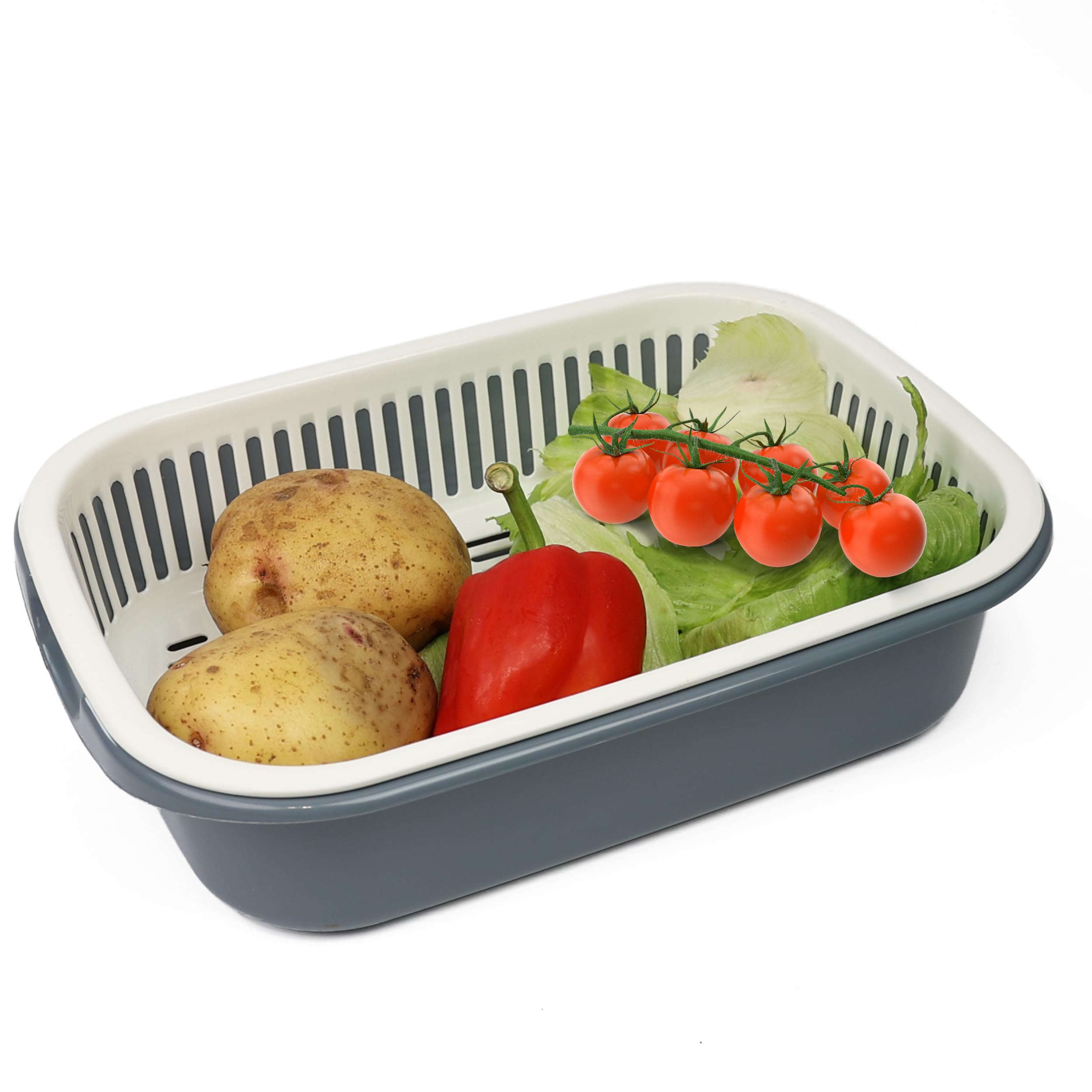 DIVCHI Colander Food Strainer Kitchen Bowl Sets Double-layer Detachable Fruits Washing Basket | Washing Bowl | Food Strainers | Colander | Vegetables Drainer (Blue)