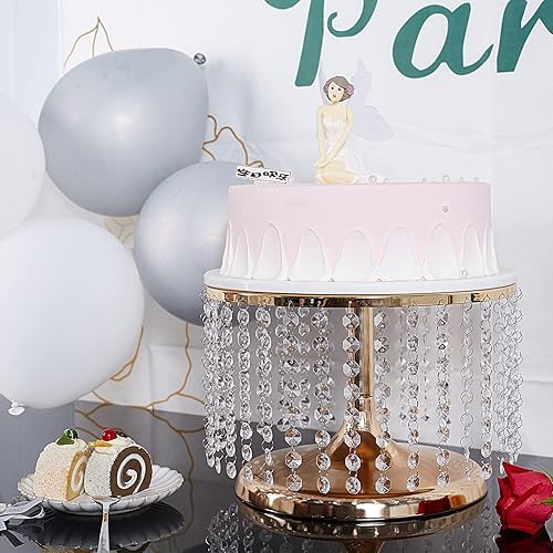 Miniatura 8 de Soporte dorado para tartas de boda de 8 pulgadas de alto, base redonda de 12 pulgadas de diámetro, soporte para servir pasteles con lámpara