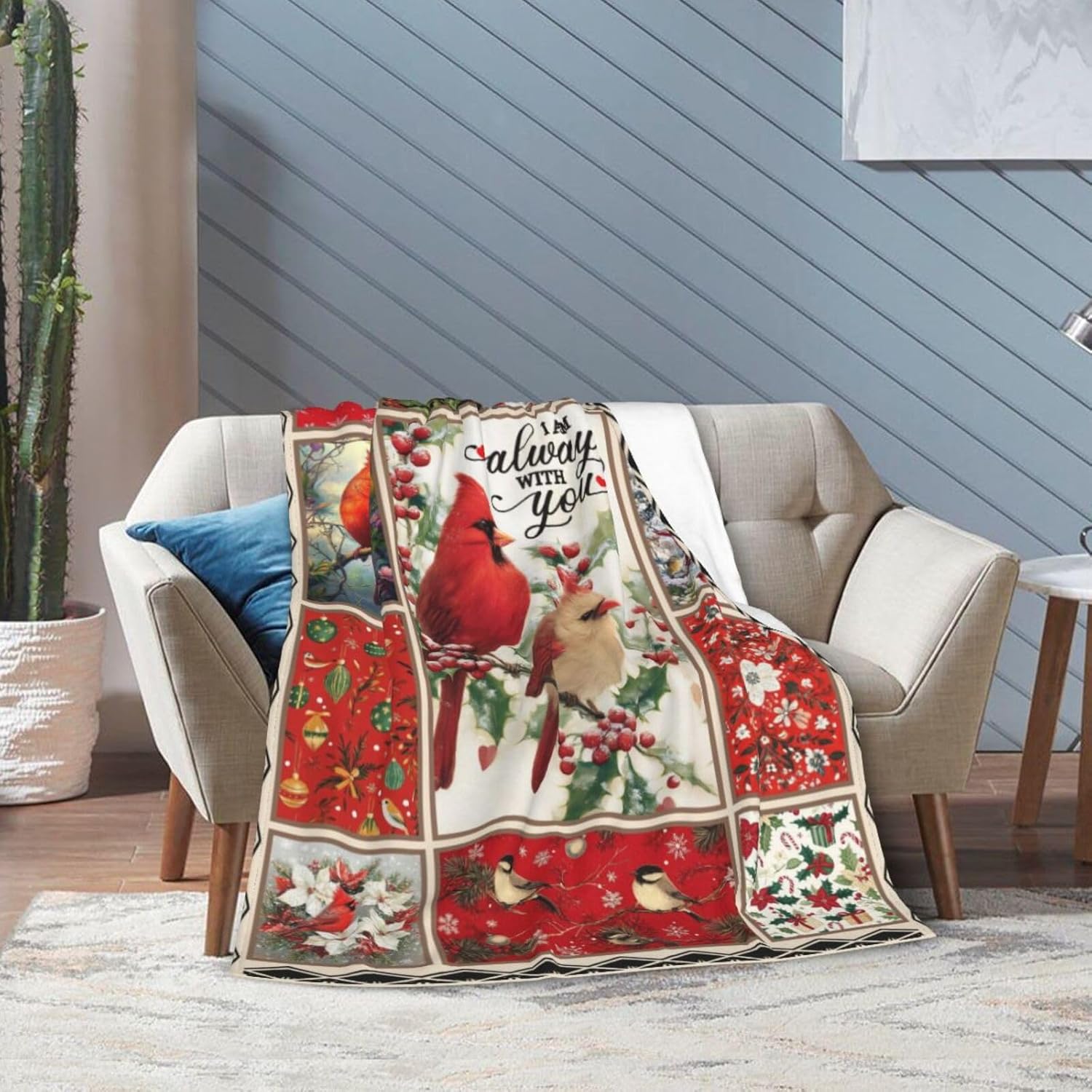 Cardinal Throw Blanket Christmas Cardinals Flannel Blankets Red Birds Plush Super Soft Cozy Warm Decor Gifts for Boys Girls Kids Adults Men Women 40" x 50" - Image 2