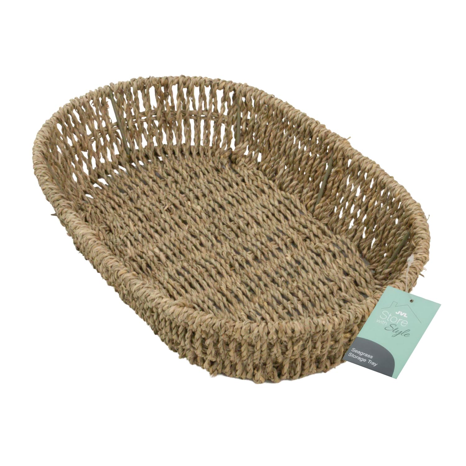 JVL Oval Hand Woven Seagrass Storage Tray – Natural Home Storage Organiser, Brown