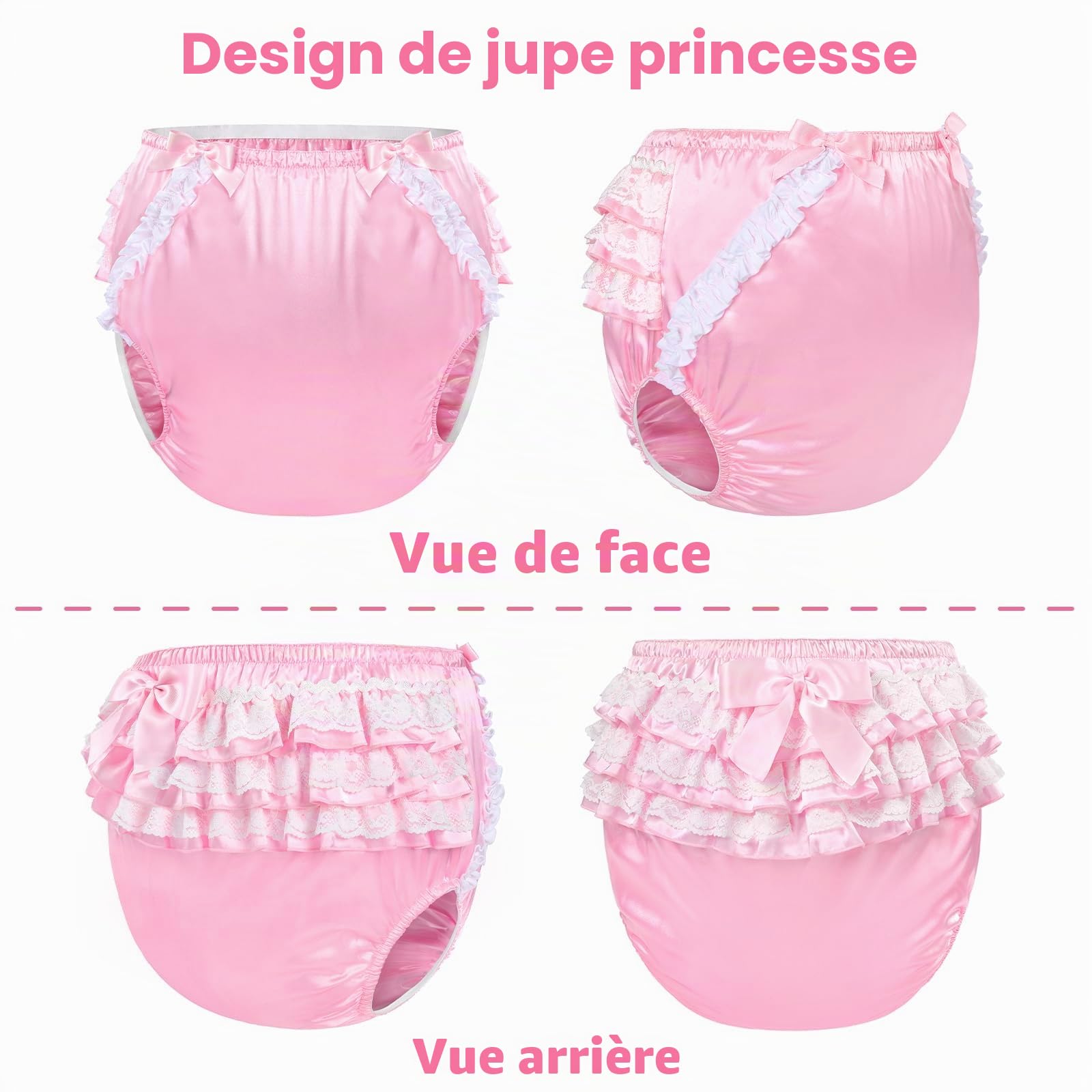 LittleForBig Lavable, réutilisable, imperméable, avec nœud en dentelle froncée, joli satin rose, couverture de couche pour adulte XL