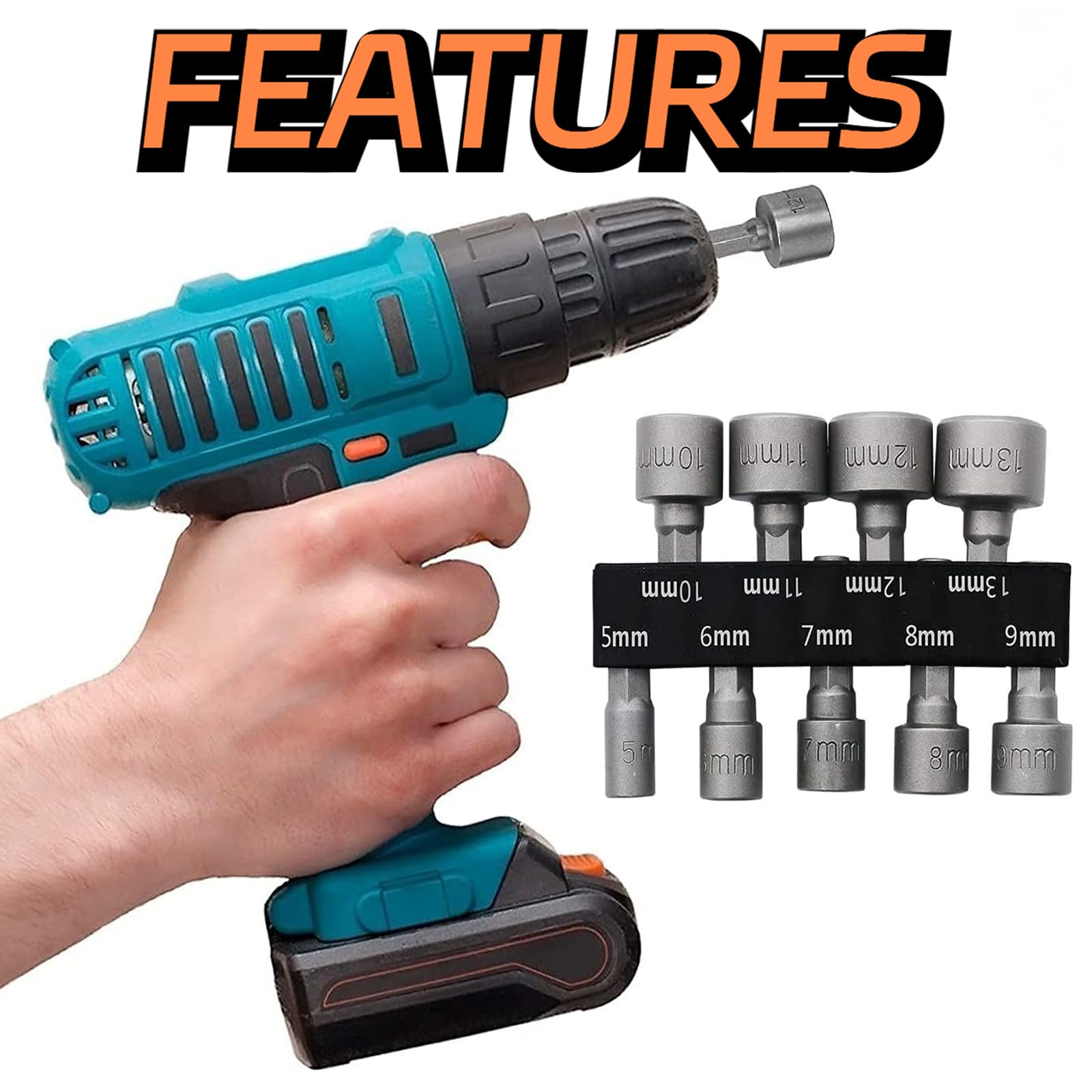 Hex Drill Bits Tools, 9 Pcs 5-13mm Magnetic Hexagon Socket, Hex Shank Magnetic Nut Setter Driver, Hex Drill Bits Sets, Powerful Socket Combination Quick Change Metric Nut Driver Set - Image 3