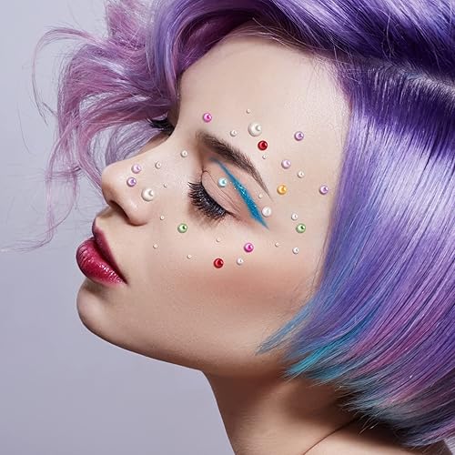 Miniatura 5 de PAGOW 2200 calcomanías de perlas para ojos, autoadhesivas, gemas de perlas blancas multicolores, 0.118, 0.115, 0.197 y 0.236 pulgadas, diamantes de