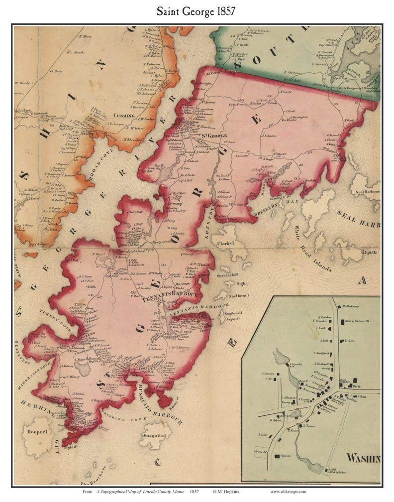 Amazon Com Saint George 1857 Old Town Map With Homeowner Names Maine Tenants Harbor Marshall Point Port Clyde Reprint Lincoln County Me Handmade Products