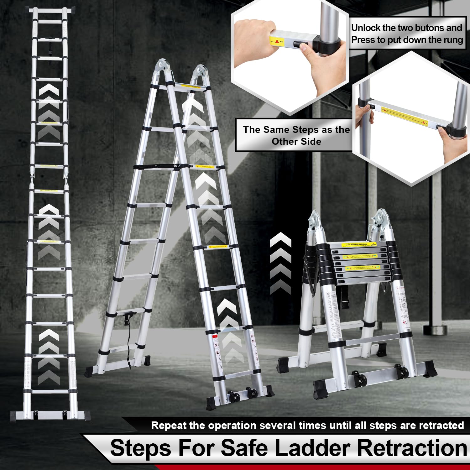 Scala Telescopica Alluminio Cecaylie 5m - Antiscivolo, Portata 150kg, Per Lavori Domestici - Foto 8