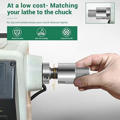 Miniatura 30 de Adaptador de husillo de cabezal de torno, convierte 1 "x 8TPI a 3/4" x 16TPI para torno de carpintería