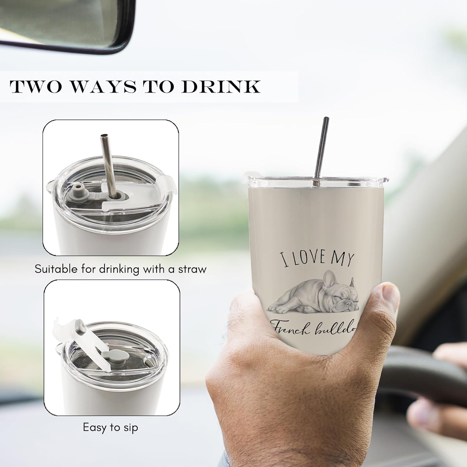 I Love My French Bulldog Dog Mom 20oz Travel Coffee Mug Tumbler, French Bulldog Frenchie Dog Gifts for Women Men Dogs Lovers, Frenchie Water Stainless Steel Tumbler with Lid and Straw Mug - Image 5