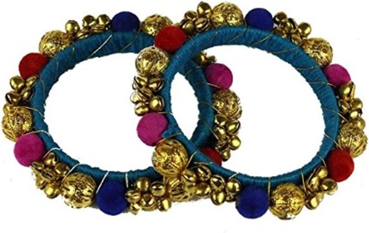 Indian Bangles for Garba - Pair of Ghungroo Kada Bangles- Size 2.7 [sku100845]