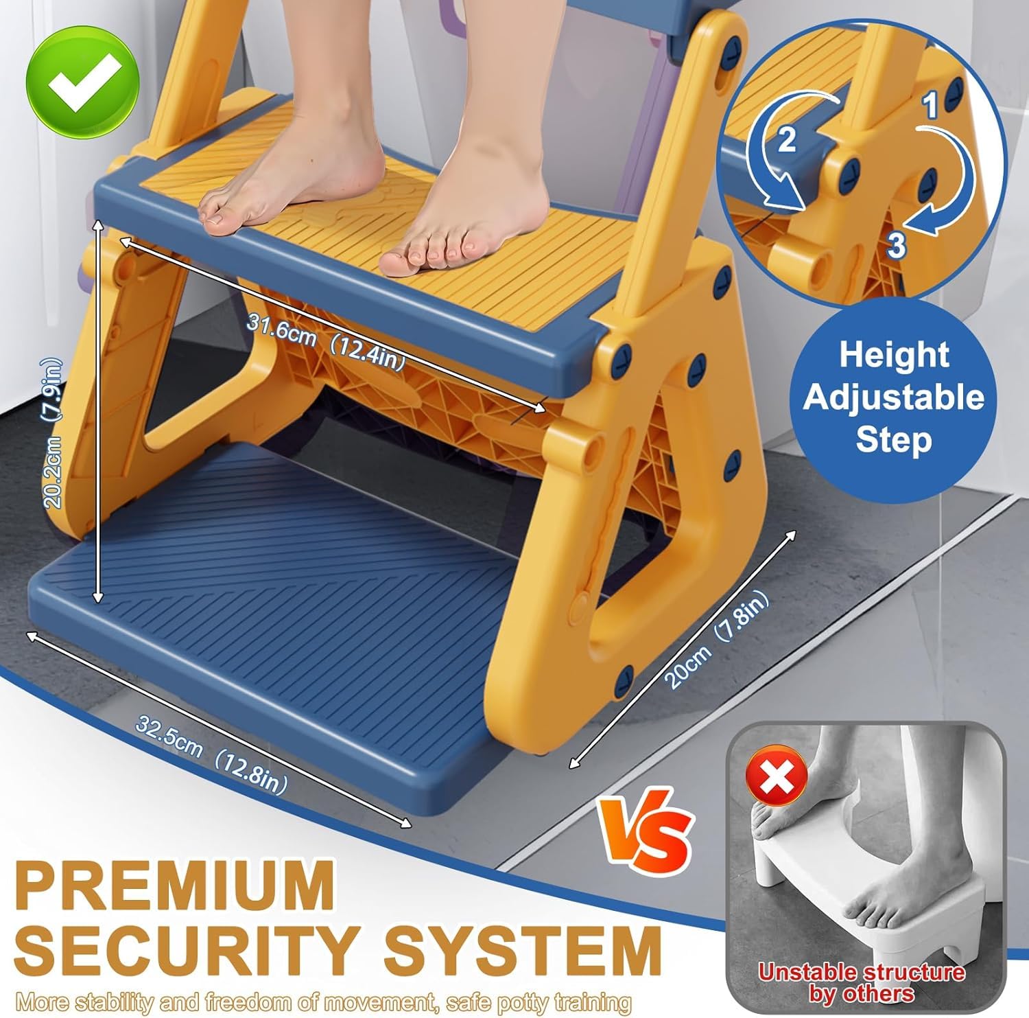 Riduttore Wc Bambini con Scaletta, Stabilizzare Scaletta Wc Per Bambini con Struttura a Triangolo,Scaletta Riduttore Wc per Bambini,Cuscino in PVC Impermeabile,Antiscivolo e Pieghevole,blu