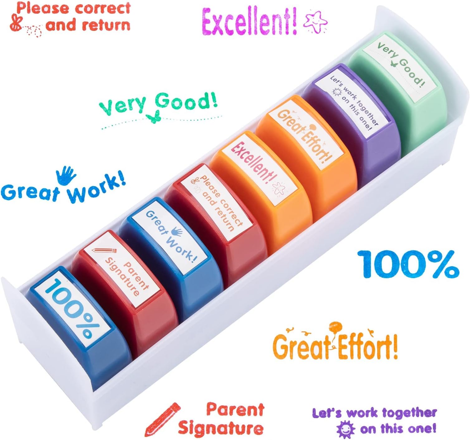 pokham Teacher Stamp Set, Teacher Stamps for Grading Classroom, Teacher Stamps Set for Encouraging Comments, Self-Inking Teacher Stamps