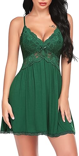 Miniatura 5 de Avidlove Camisón de noche de encaje modal para mujer, ropa de dormir con cuello en V y lencería sexy