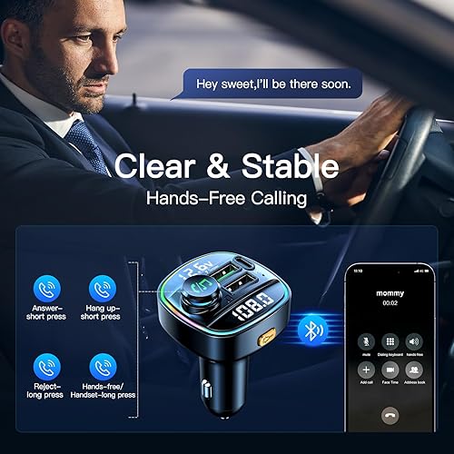 Miniatura 7 de flychee Adaptador de coche Bluetooth 5.3 con PD 20W y QC3.0 22W USB C cargador rápido para coche, transmisor FM inalámbrico, receptor de radio