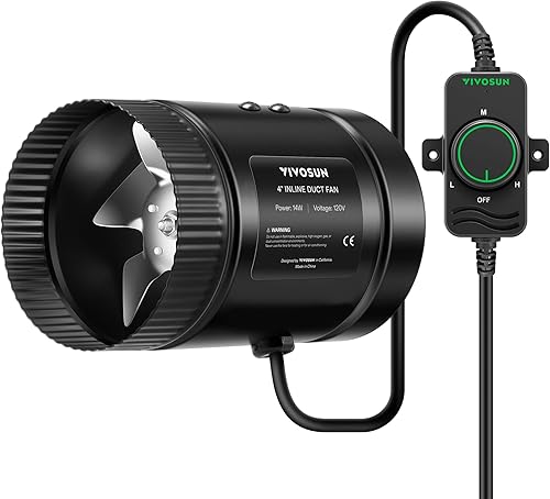 VIVOSUN Ventilador de conducto de refuerzo en línea de 4 pulgadas 106 CFM con controlador de velocidad, ventilador de ventilación de escape HVAC con