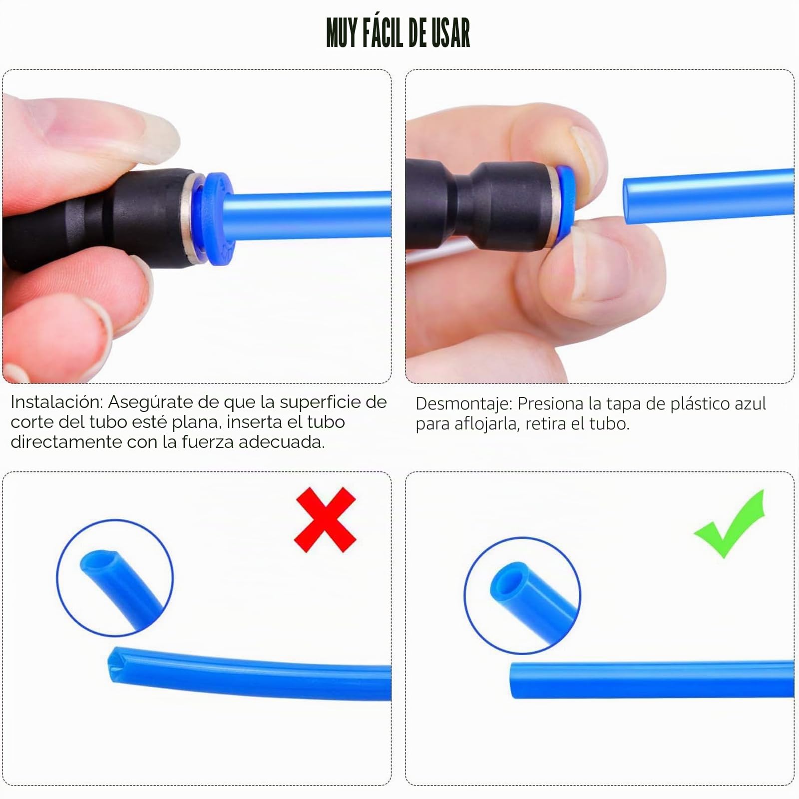 60 Piezas Conectores de Empuje Recto Rápidos para Manguera de Aire Neumática - Conexiones Plásticas para Tubo 4mm/6mm/8mm/10mm/12mm