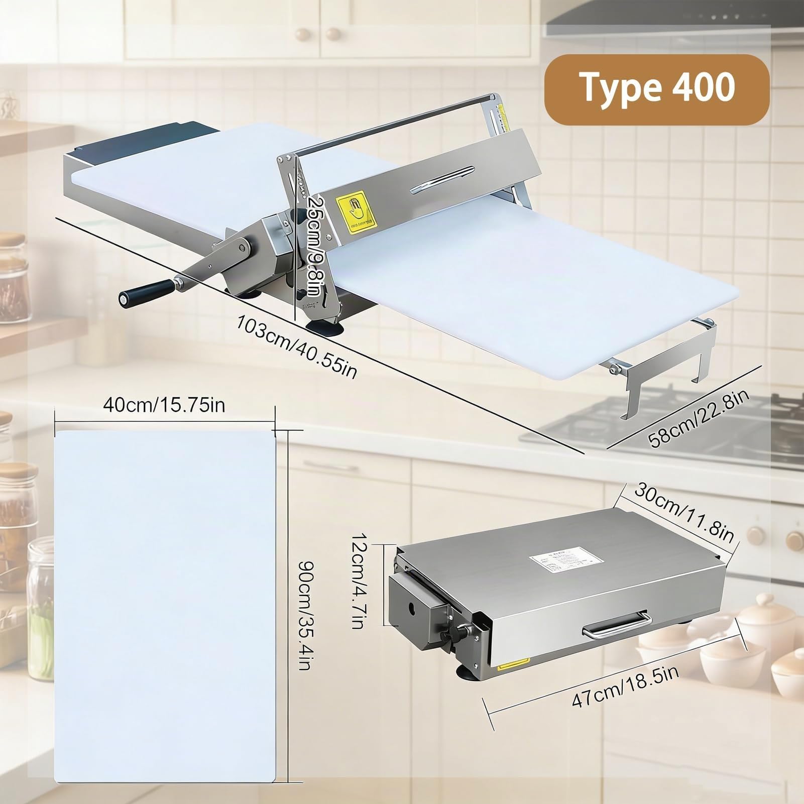 Laminoir à Pâte Manuel Pliable en Acier Inoxydable, Machine à Pâte Feuilletée Professionnelle avec Épaisseur Réglable 0-25 mm, Laminoir Pâtisserie pour Pizza, Croissants et Fondants