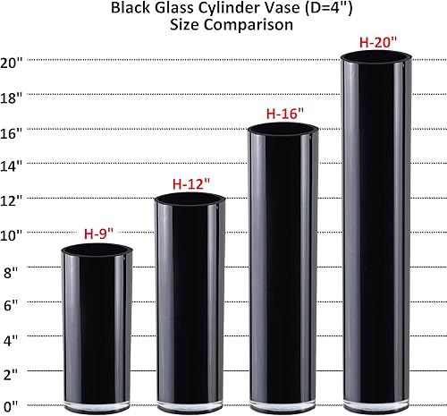 Miniatura 4 de CYS Excel Jarrón cilíndrico de vidrio negro (Altura 16 pulgadas de diámetro 4 pulgadas)  Múltiples opciones de tamaño para centros de mesa de boda