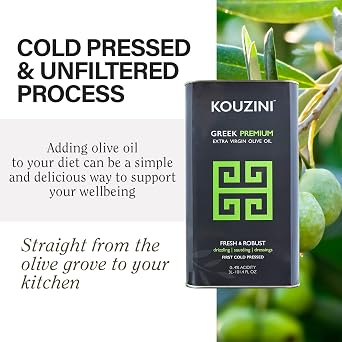 Kouzini Greek Premium Extra Virgin Olive Oil, 3 Liter Tin, Cold Pressed, Single Origin, Rich Flavor & Aroma