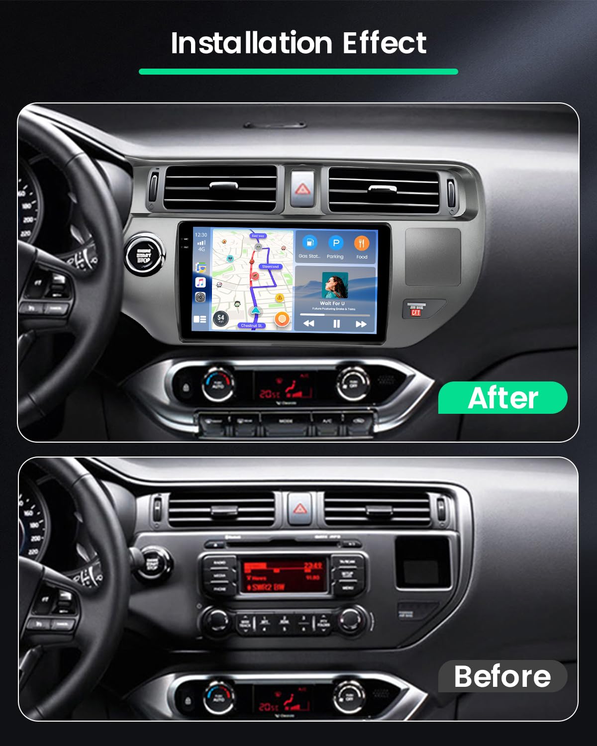 Roinvou 4G+128G Android 15 Autoradio pour Kia Rio 2012-2015 sans Fil Carplay Android Auto, 9'' Incell Écran Tactile Radio avec Mirror Link GPS Bluetooth FM RDS WiFi EQ SWC Caméra de Recul