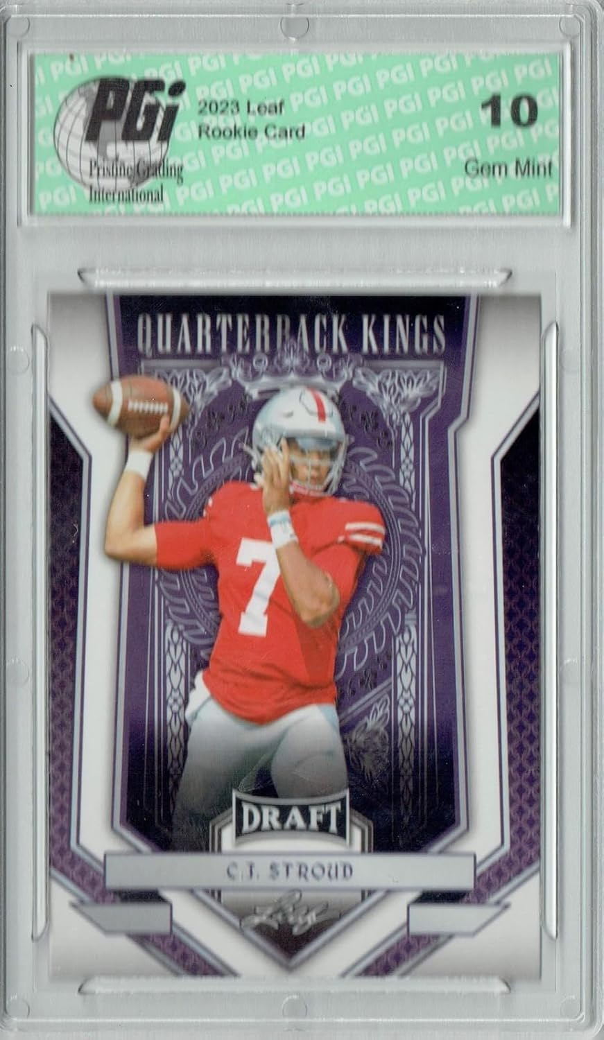C.J. Stroud 2023 Leaf Football #90 Quarterback Kings Rookie Card PGI 10 - Sports Memorabilia