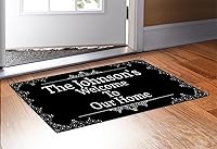Vista 2 de Tapete de bienvenida con nombre de familia personalizable, regalo de inauguración de casa personalizado para nuevo propietario, Negro