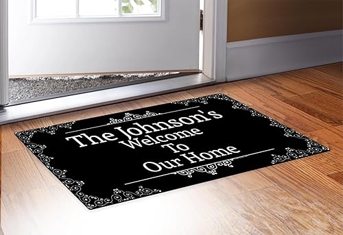 Miniatura 2 de Tapete de bienvenida con nombre de familia personalizable, regalo de inauguración de casa personalizado para nuevo propietario, Negro