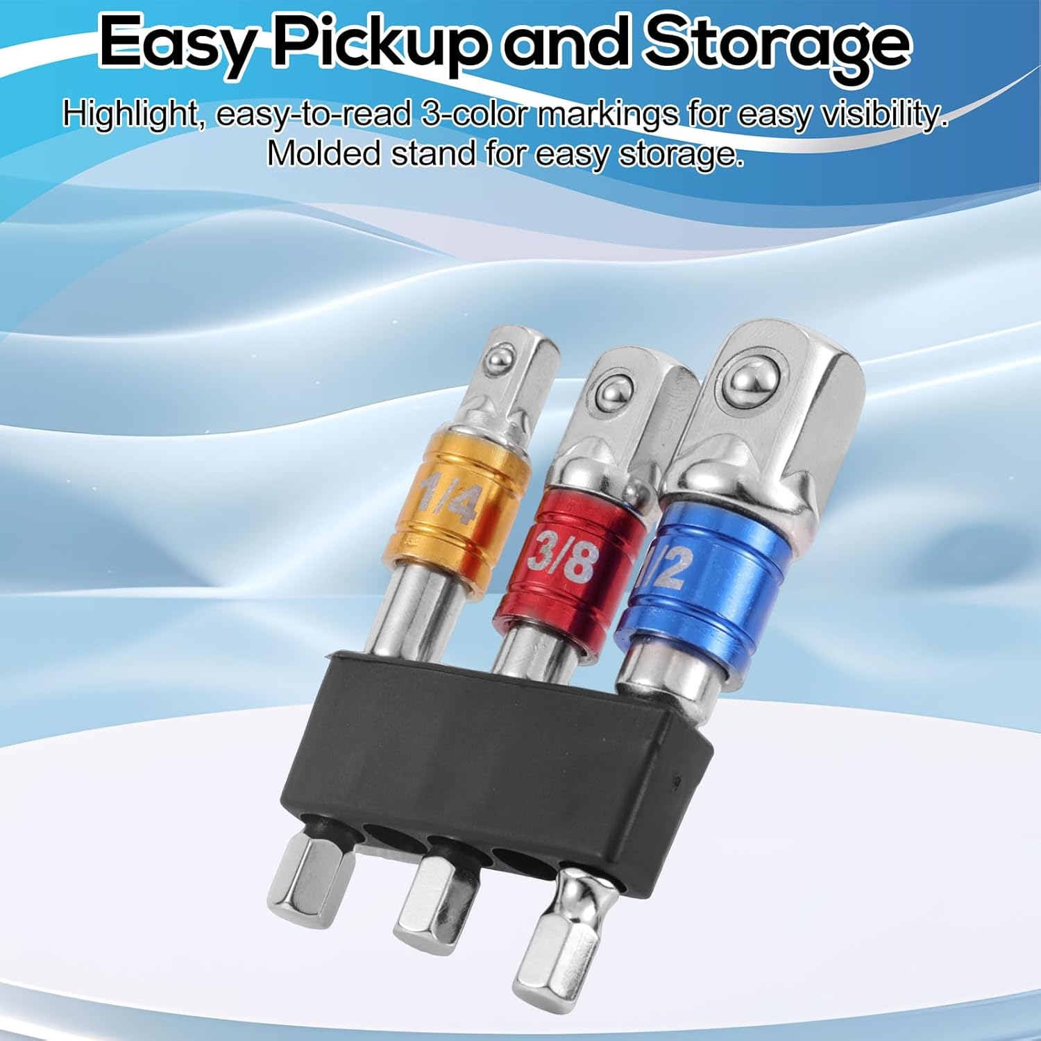 3pcs Impact Grade Socket Adapter Set, 1/2" 3/8" 1/4" Impact Driver Socket Adapter Hex Shank Drill Bit Adapters for Cordless Drill Screwdriver Power Drills
