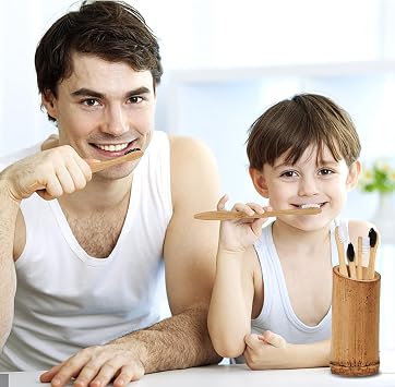 Bamboo Toothbrushes (10 Pack), BPA Free Toothbrush Medium with Firm Bristles, Eco-Friendly, Natural Biodegradable & Compostable Charcoal Wooden Tooth Brush