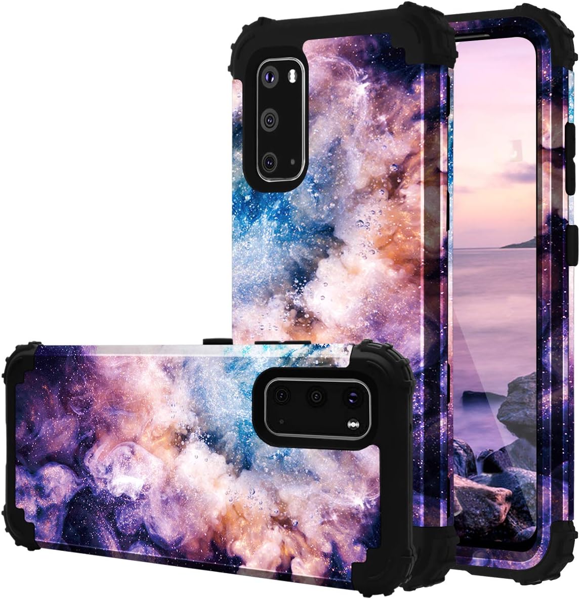 Fingic Galaxy S20 Case, Samsung Galaxy S20 Case 3 in 1 Heavy Duty Protection Hybrid Hard PC Soft Silicone Rugged Bumper Anti Slip Full-Body Protective Cases for Samsung Galaxy S20 6.2", Nebula Black