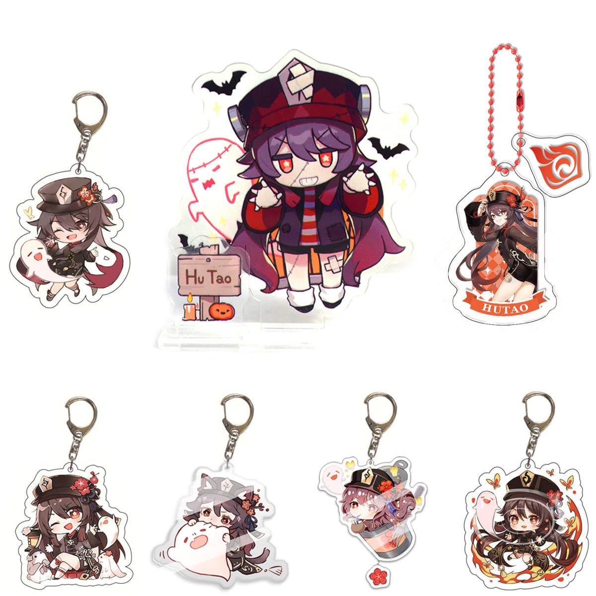 Genshin Impact Keychain And Stand Set, Genshin Hu Tao Acrylic Decorations, Genshin Impact Hu Tao Fans Collection