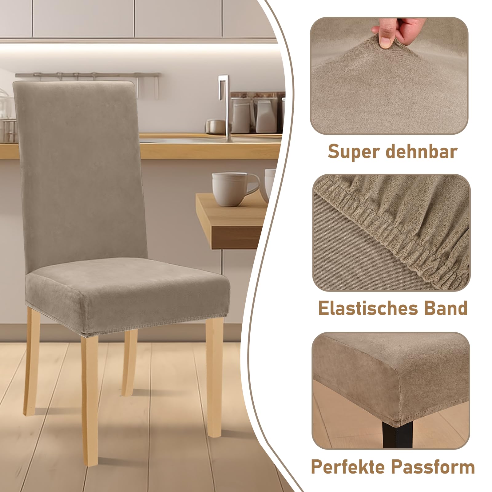 Alishomtll Lot de 6 housses de chaise stretch en velours - Housse de chaise en velours/velours - Housse de chaise pour fauteuil inclinable - Husses élastiques - Protection lavable pour chaises