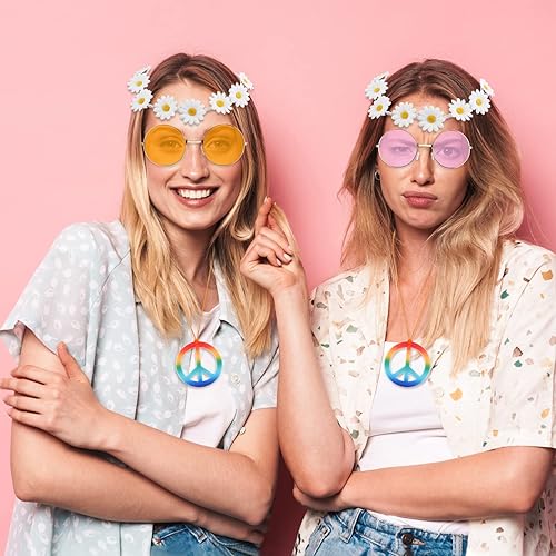 Miniatura 2 de CHRORINE Conjunto de disfraz de hippie, gafas de sol hippie, signo de paz para decoraciones de fiesta