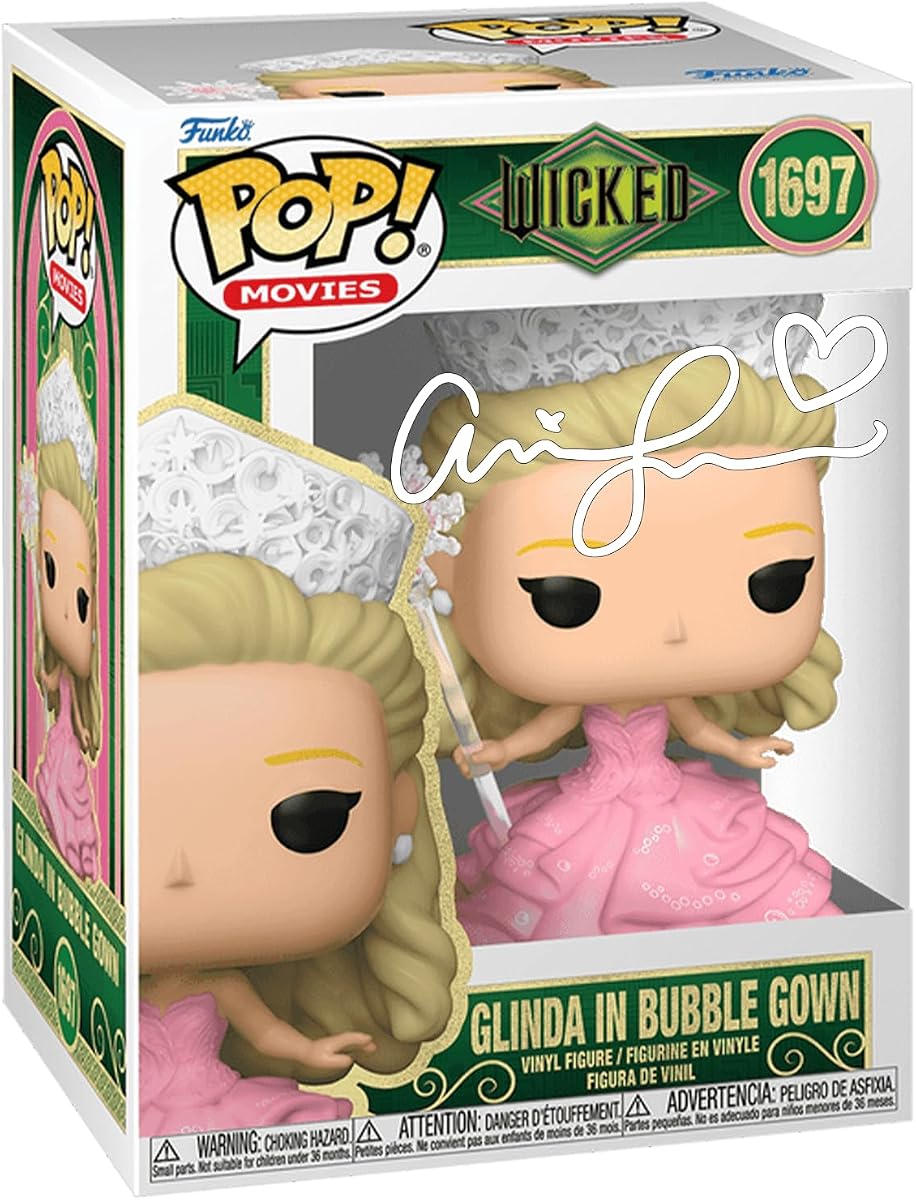 Ariana Grande Glinda #1697 In Bubble Gown Wicked Facsimile Signed Reprint Laser Autographed Funko POP! Movies Figurine with Protector Case