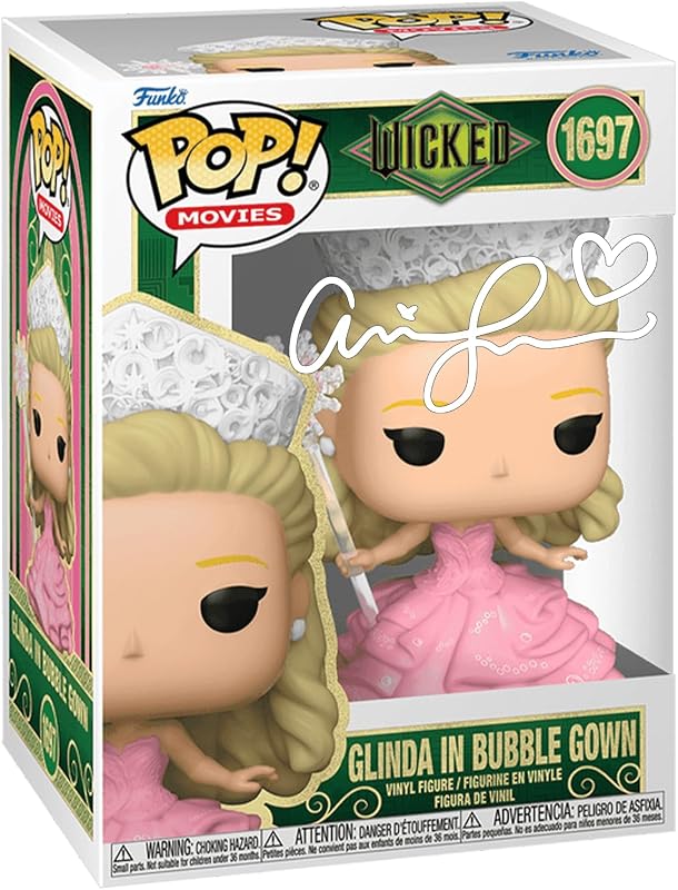 Ariana Grande Glinda #1697 In Bubble Gown Wicked Facsimile Signed Reprint Laser Autographed Funko POP! Movies Figurine with Protector Case