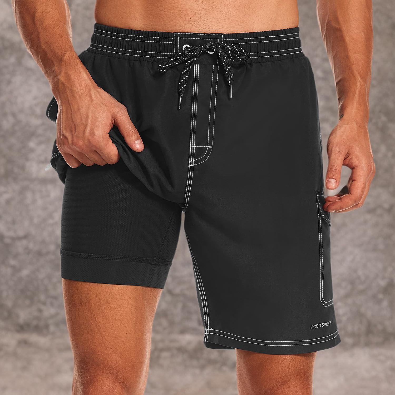 HODOSPORTS Mens Swim Trunks with Compression Liner 9 inch Bathing Suit Quick-Dry Swim Shorts Cargo Pockets S-4XL - Image 6