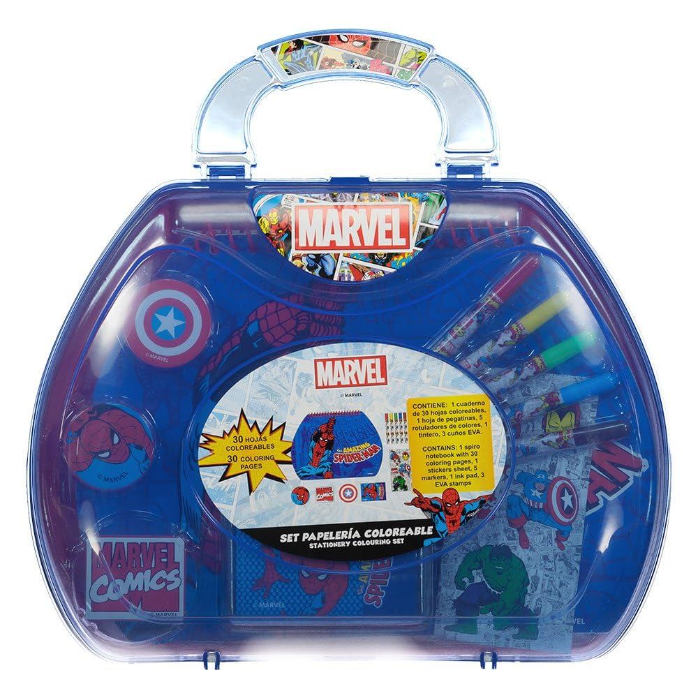 CERDÁ LIFE'S LITTLE MOMENTS Marvel Inspired Stationery Set - Blue - 23 x 20 x 4 cm - Includes Case with Everything You Need to Coloring - Original Product Designed in Spain