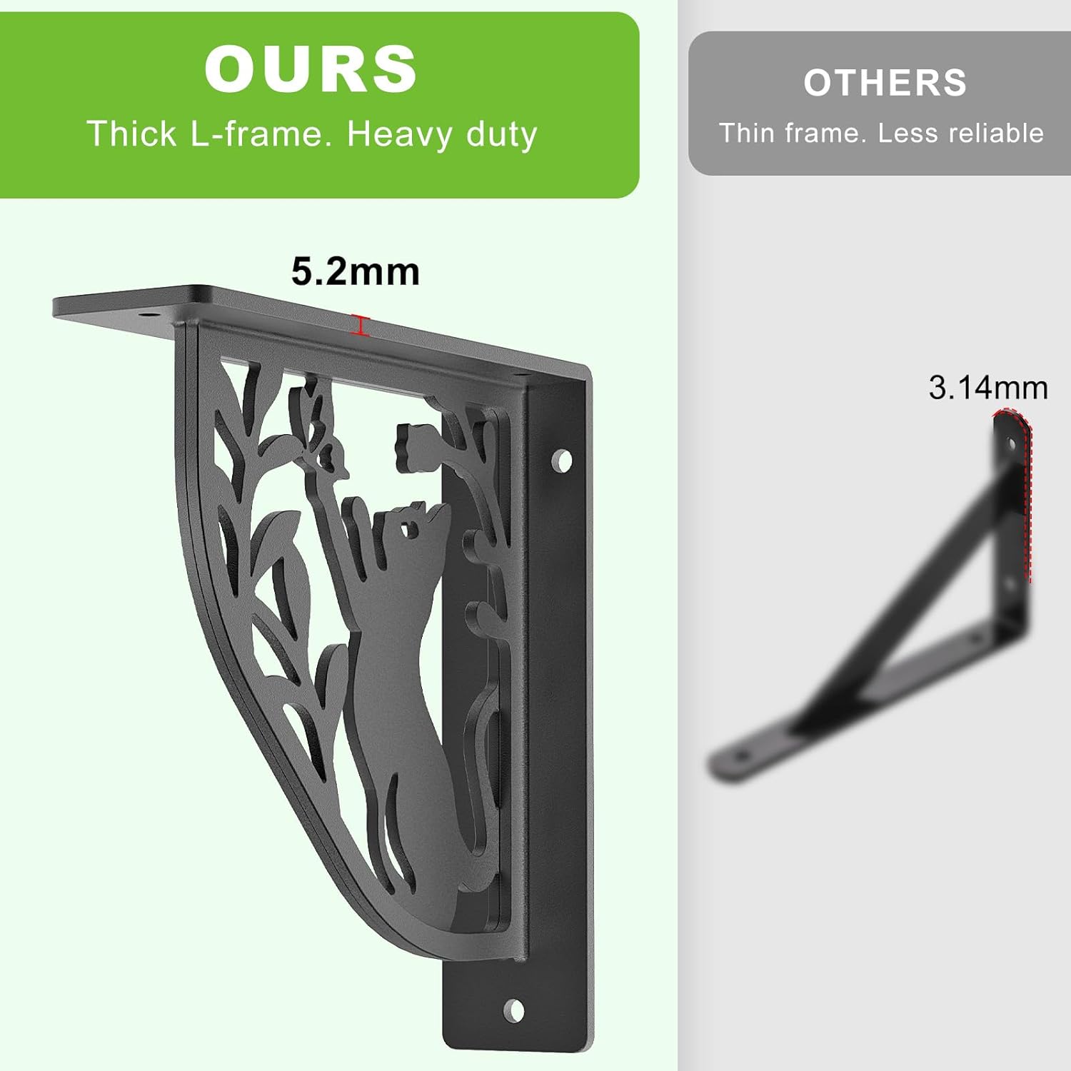 Dolibest Black Rustic Wall & Ceiling Storage Bundle – 2 Pcs Turtle Leaf Plant Hooks + 2 Pcs Cat & Butterfly Shaped Shelf Brackets | Heavy Duty 500LB L-Bracket & Decorative Ceiling Hooks for Hanging Pl