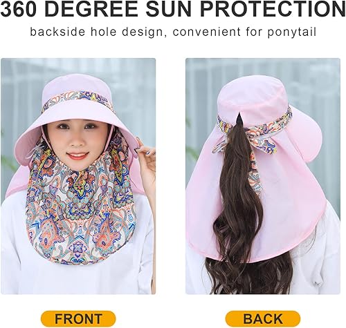 Vista 93 de Women Wide Brim Face Mask Sun Hat Detachable Neck Face Flap Ponytail UV Protection Visor Hat Garden Fishing Hiking