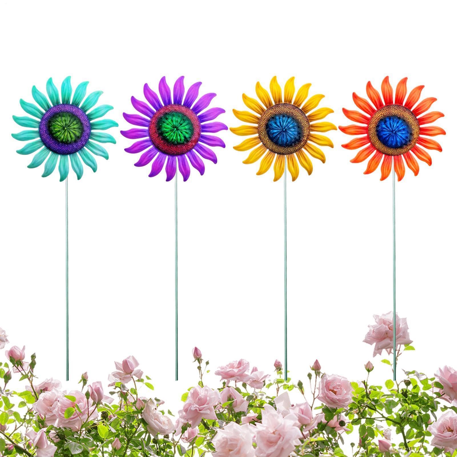 Genérico Estacas Florales Jardín - 4 Piezas De De Flores Metálicas De Colores | Decoraciones de Exterior Césped - para Jardín Césped Senderos Patios Patio Interior Valla Granja Hogar Paisaje
