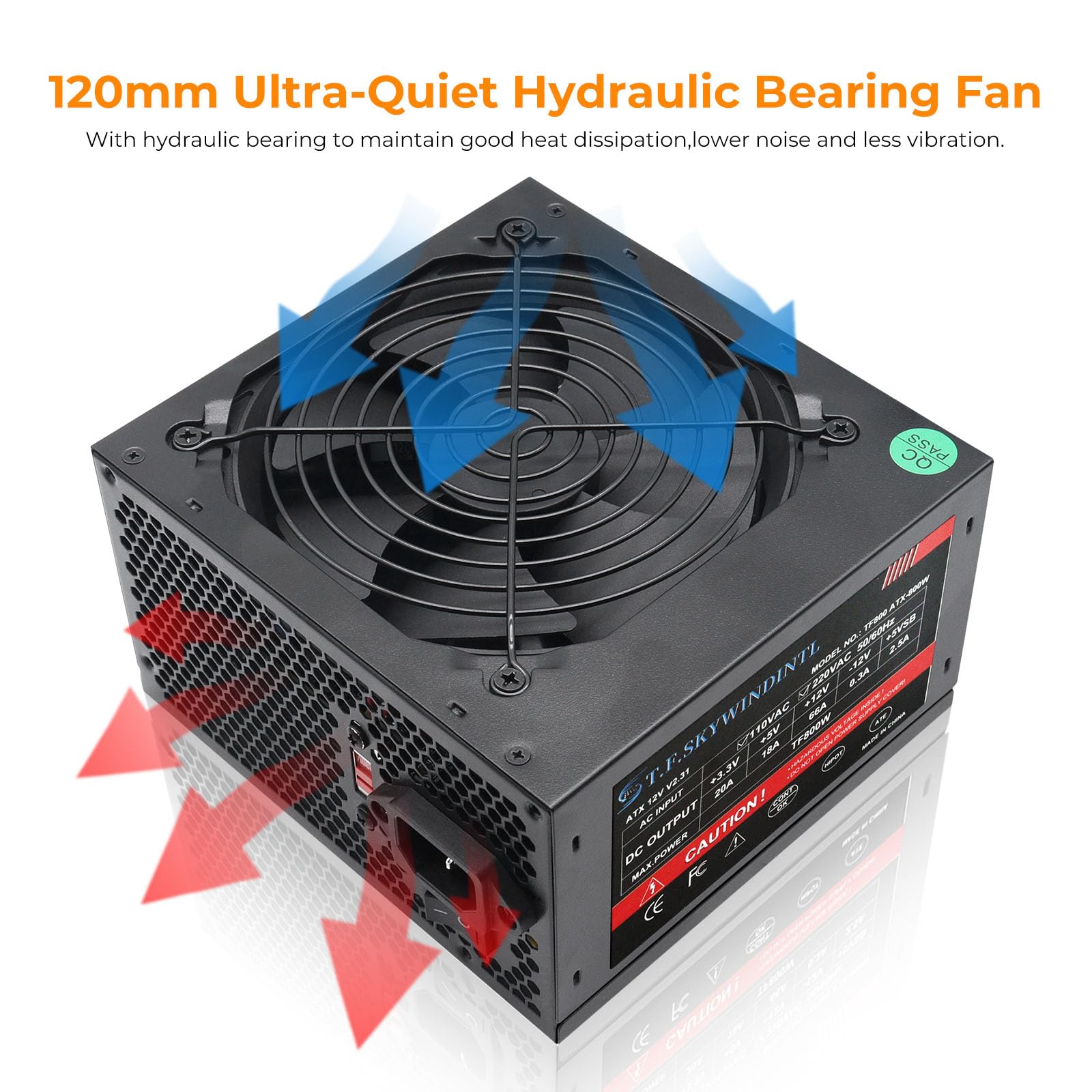 Alimentatore PSU Standard ATX da 800 W 80 Plus Gold PSU Alimentatore non modulare integrato 120 mm, ventola FDB ultra silenziosa con interruttore, 115/230 V