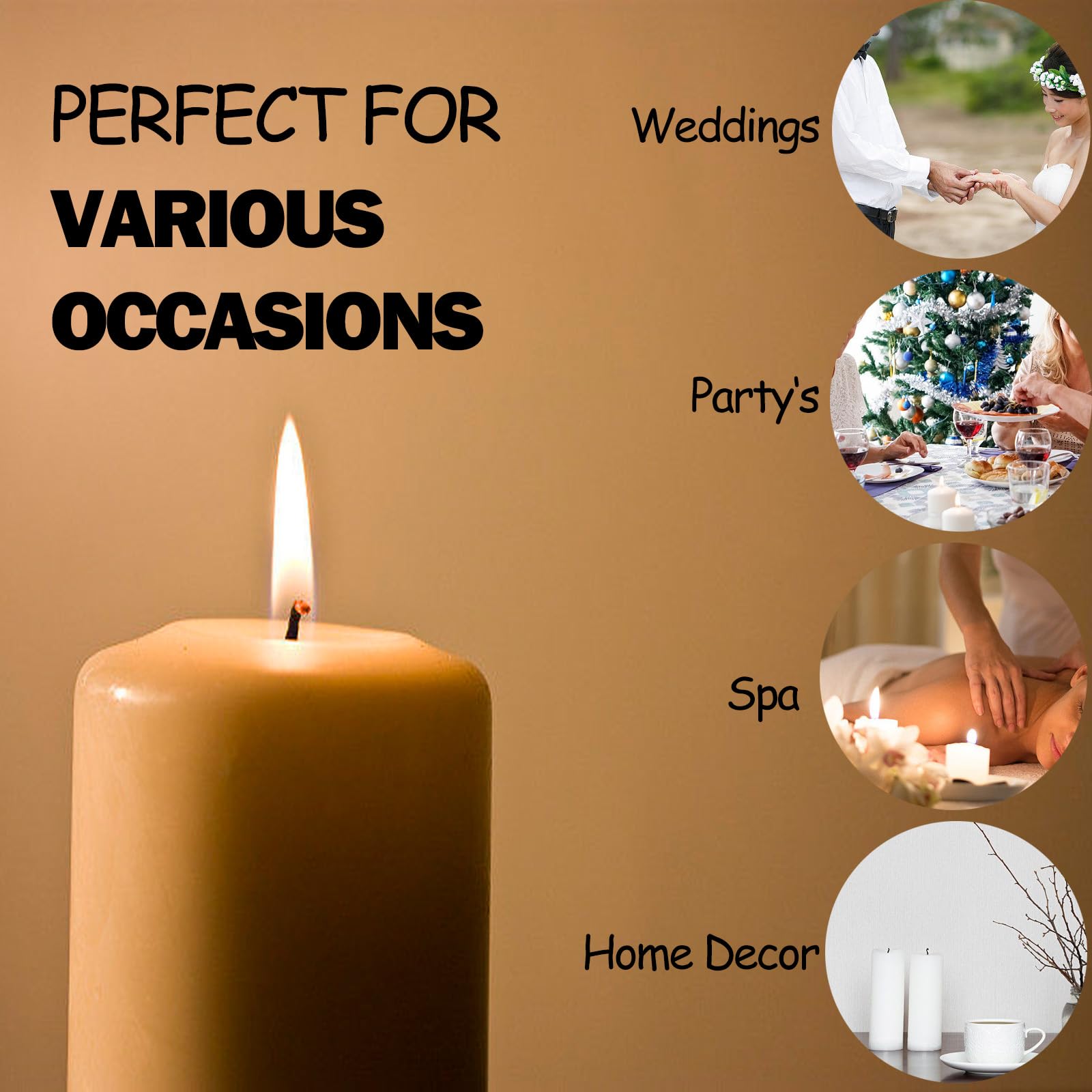 Lvory - Set di candele a pilastro, 30,5-5,1 x 5,1 cm, antigoccia, non profumate, per decorare la casa, il relax e tutte le occasioni