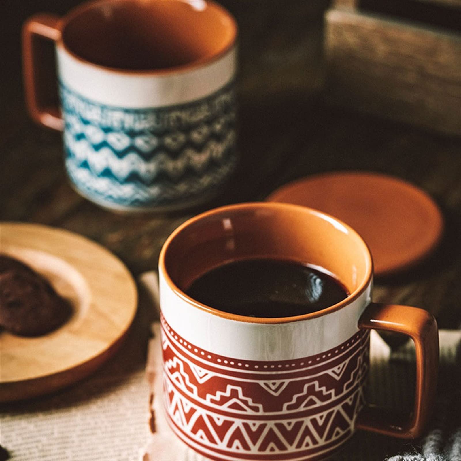 Keramik-Kaffeetasse 450 ml Frühstücks-Haferflocken-Tasse, Trinkbecher mit großem Fassungsvermögen, Antik-Matt-Becher, Keramik-Tasse (rot)