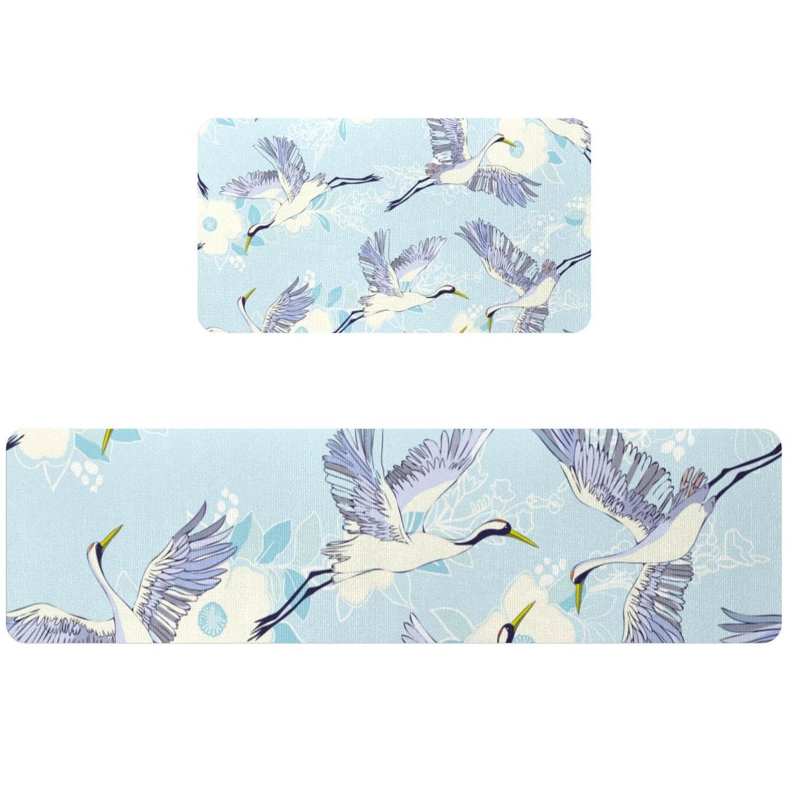 Alfombrillas de cocina con grúas voladoras: juego de 2 alfombras lavables y absorbentes