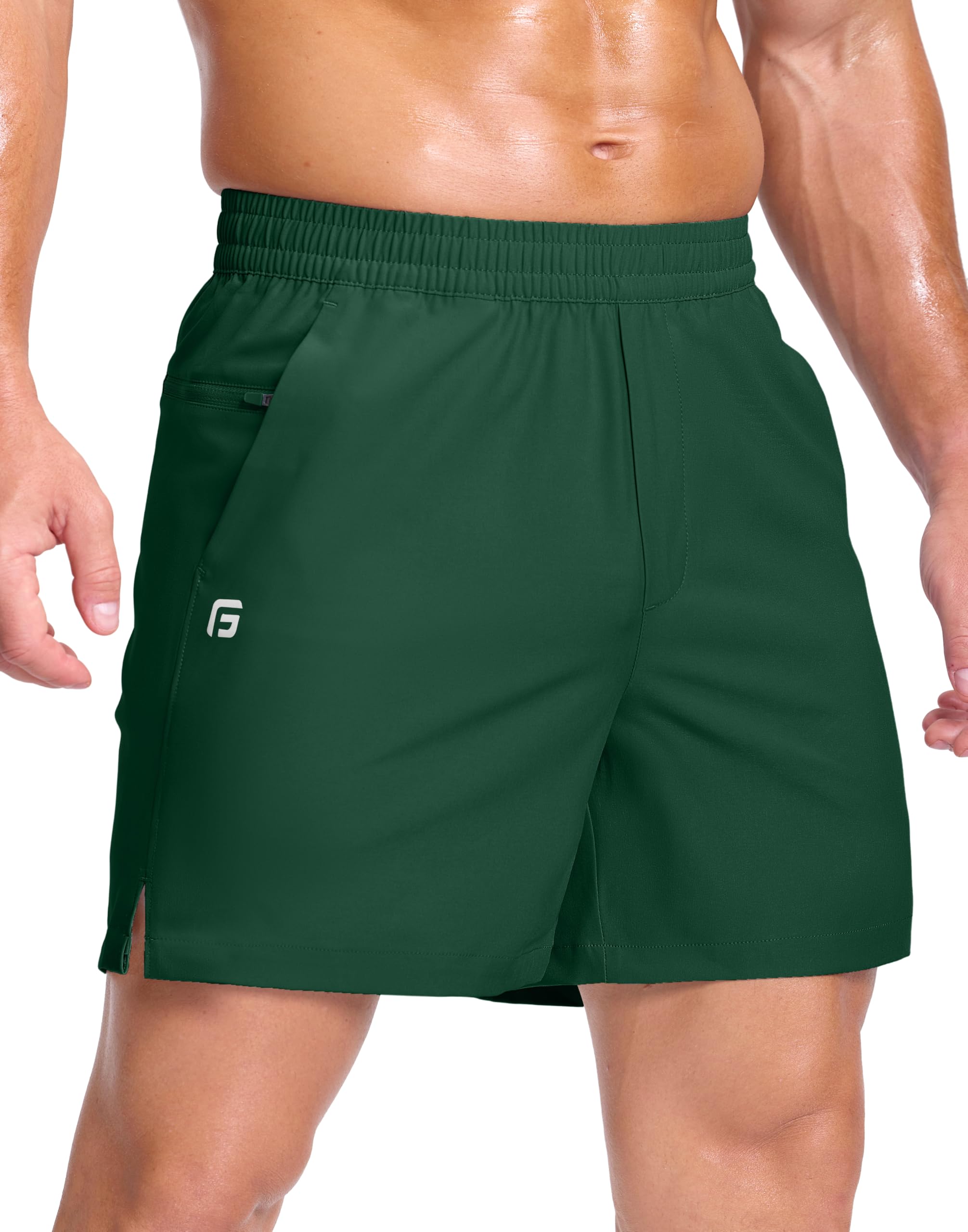 GGJ Men's Lightweight Athletic Shorts with 2 Zipper Pockets 7"/9"/5" Gym Workout Running Quick Dry Tennis Shorts for Men