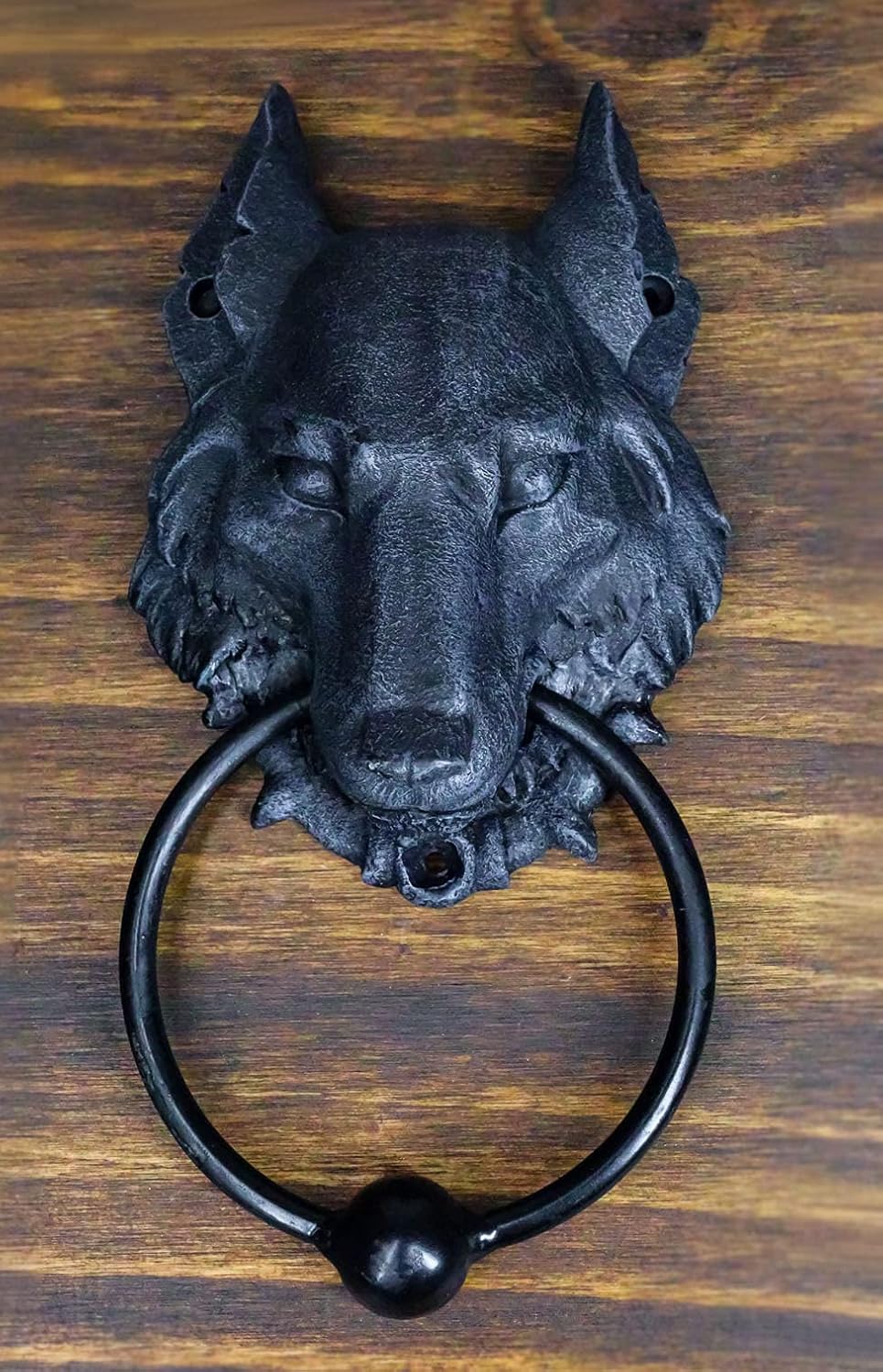 Ebros Gothic Gargoyle Moon Ghost Alpha Wolf Head Door Knocker With Metal Ring Knocking Ball Sculpture Howling Wolves Timberwolves Animal Spirit Accent