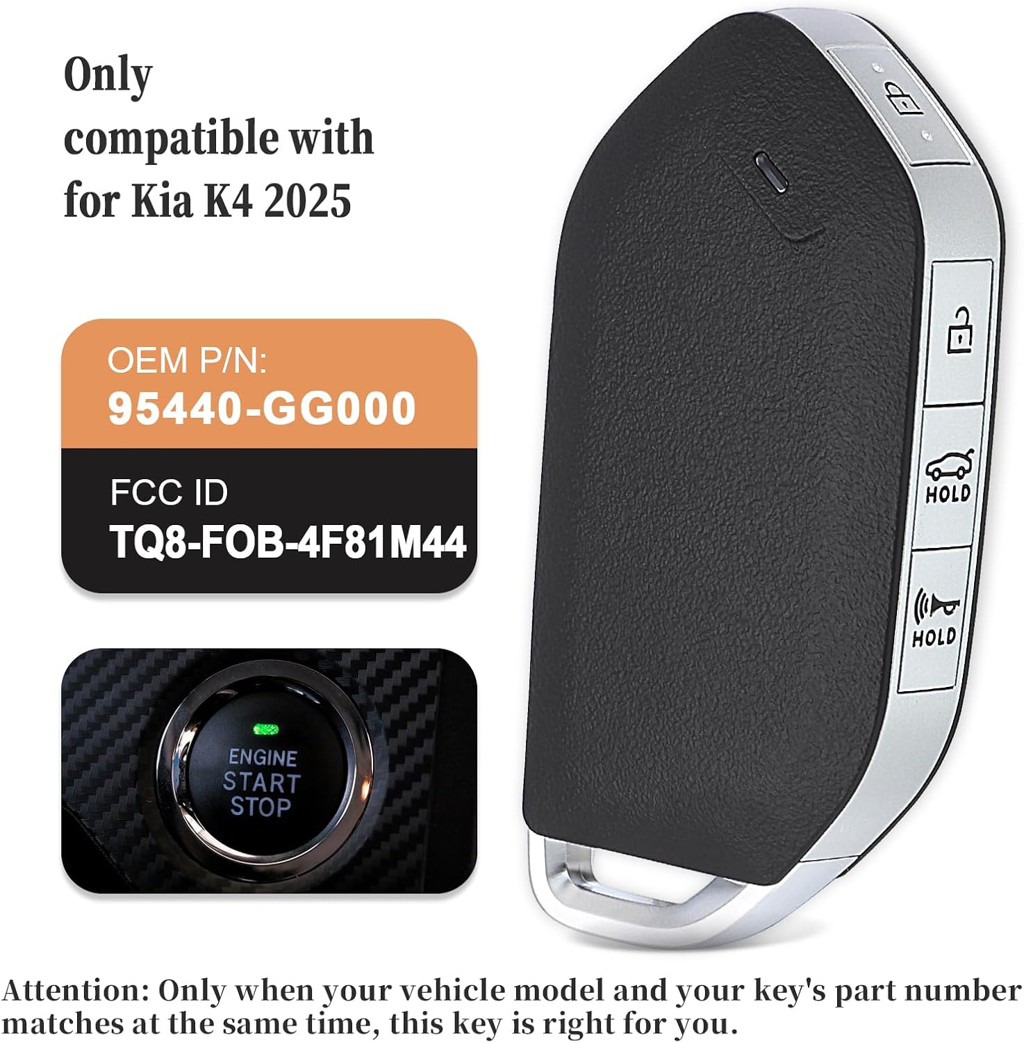 Smart Remote Key Fob Replacement for Kia K4 2025 FCC ID: TQ8-FOB-4F81M44, P/N: 95440-GG000 Keyless Entry Remote Control Car Key with 4A Chip 5 Buttons