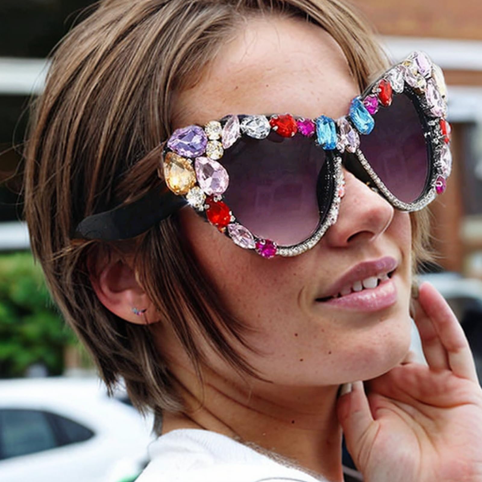 willochra Oversized Diamond Sunglasses Women Rhinestone Cat Eye Sunglasses Vintage Men bling party sunglasses Eyewear (C2)