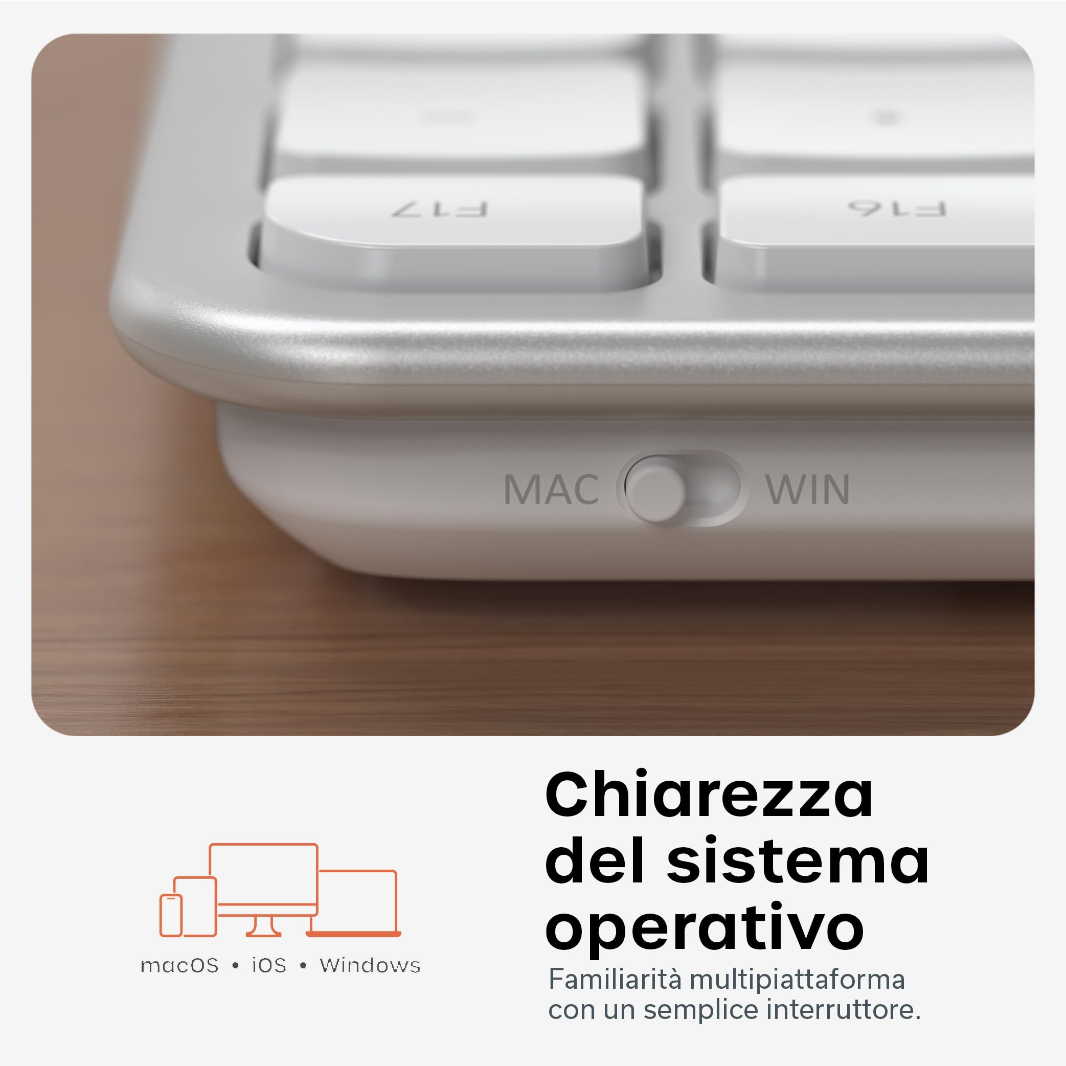 Satechi Tastiera con Cavo Slim LX3 𝗤𝗪𝗘𝗥𝗧𝗬 𝗨𝗦, Formato Completo con Tastierino Numerico, USB-C, Tasto per Cambio Sistema Operativo, per Mac, Windows e Android – Argento
